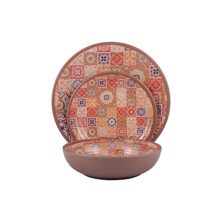 Melange 12-Piece Melamine Dinnerware Set (Moroccan Tiles) | Shatter-Proof and Chip-Resistant Melamine Plates
