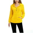 thumbnail image 2 of Otntypg Fashion Women Hoodie Sweater Tops Lightweight Casual Fall Spring Long Sleeve Ribbed Knit Drawstring Button V Neck Hooded Pullover Sweatshirts with Pockets Yellow XXL, 2 of 7