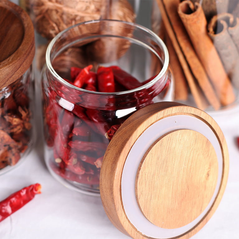 Glass Jars With Wood Lid Kitchen Storage Bottles Pantry Jars Spice