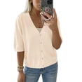 thumbnail image 2 of Women Short Sleeve Cardigan Casual V Neck Sweater Top, 2 of 4