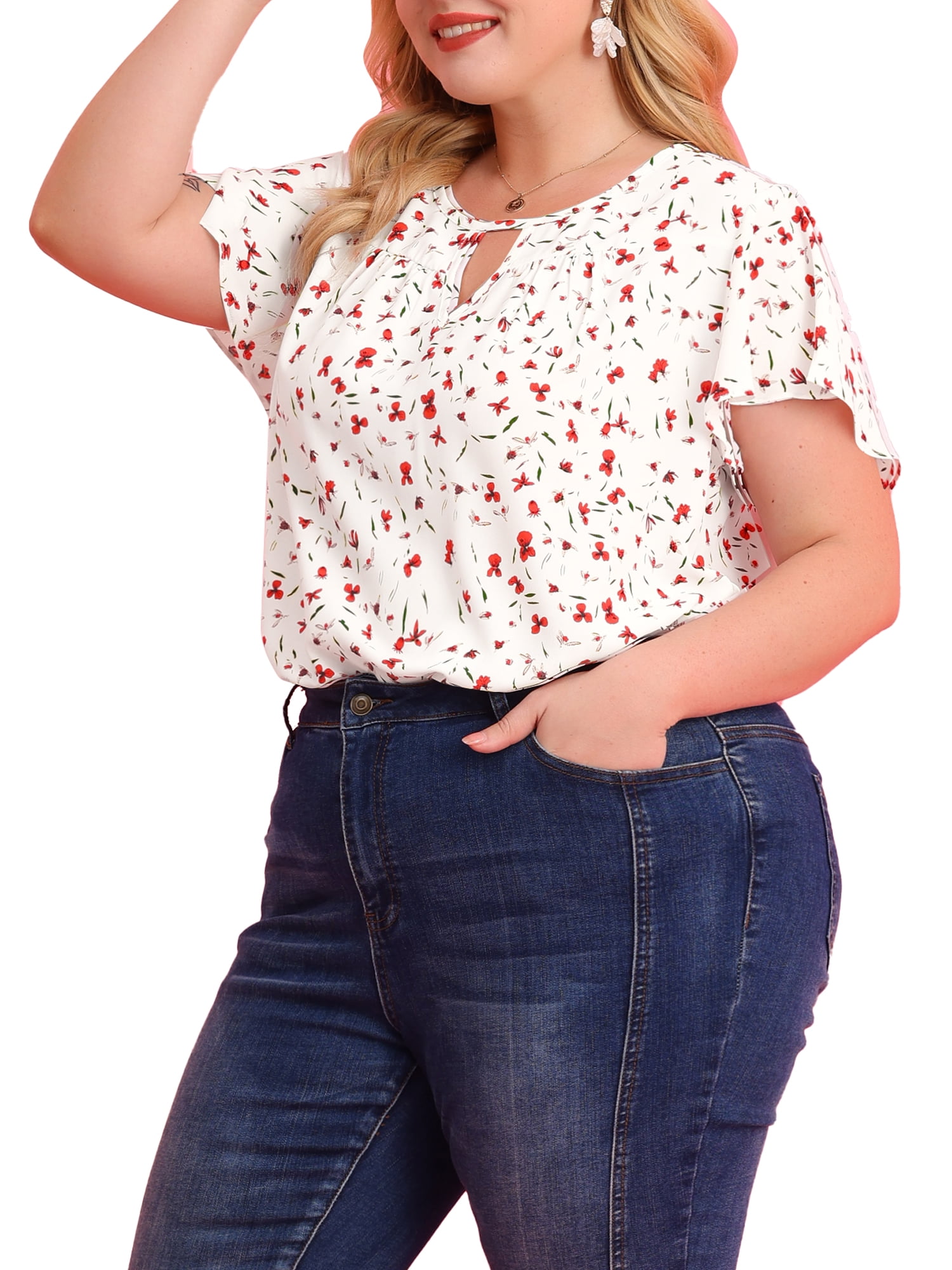 red chiffon blouse plus size