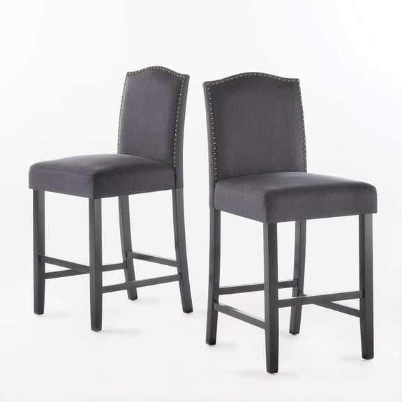 Christopher Knight Home Darren Fabric Counter Stools, 2-Pcs Set, Dark Charcoal / Walnut