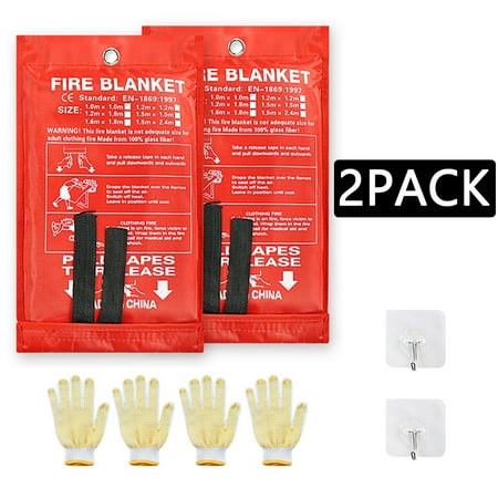 Fire Blanket for Home 40"x40" + 2Hooks, Fire Suppression Blanket, Emergency Fire Blanket for People