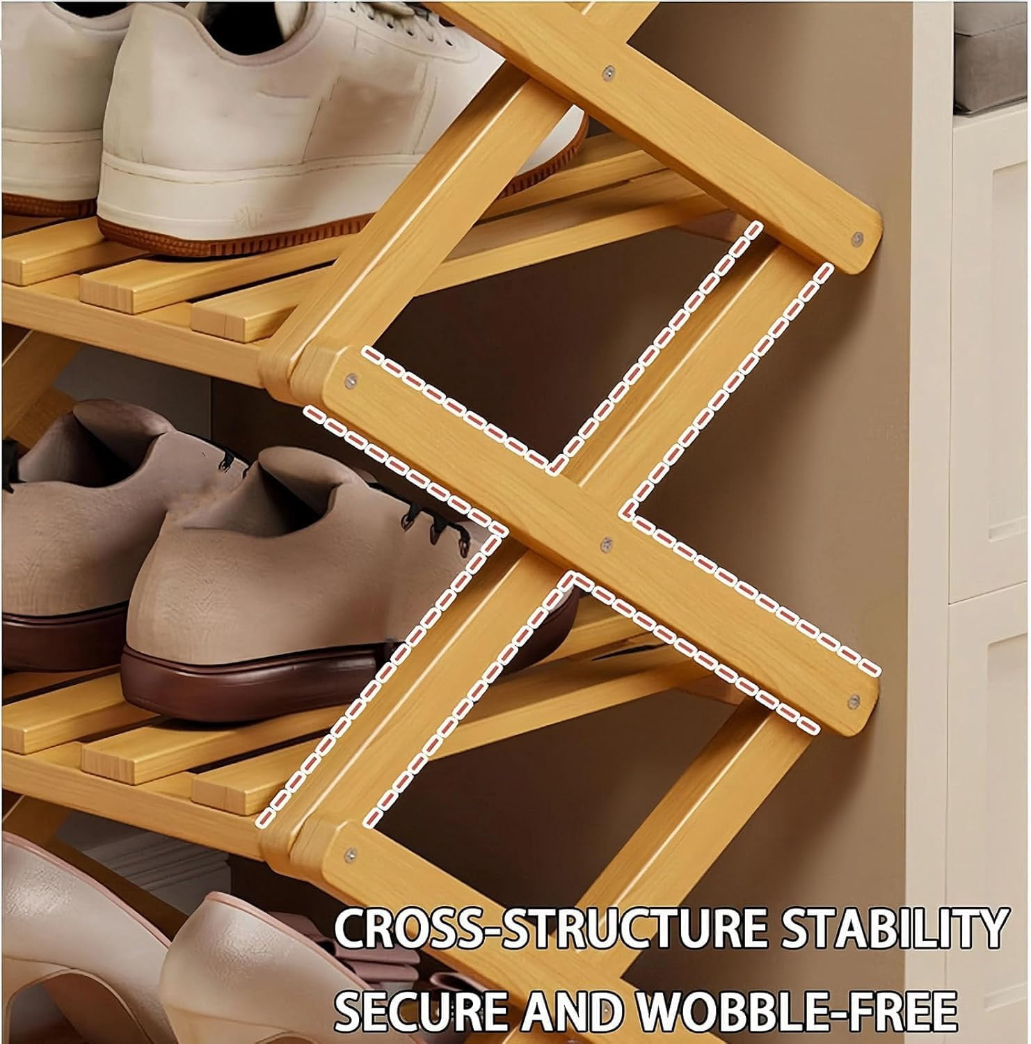9-Tier No-Assembly Bamboo Folding Shoe Rack – Accordion Corner Shoe Shelf, 10+ Pairs Capacity, Slim Vertical Storage for Entryway, Closet & Dorm