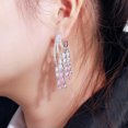 thumbnail image 4 of Creative Cluster Silver Plated Pink CZ Bridal Dangle Tassel Drop Long Earrings, 4 of 9