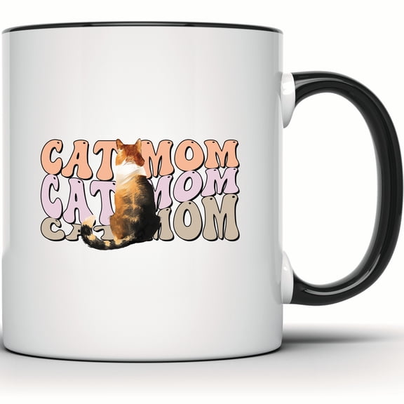 Cat Mom Mug Calico Cat Lover Gift Funny Coffee Mug for Cat Owner Crazy Cat Lady Gift for Her Animal Lover Pet Mom Mug - 11 Ounce Black Rim Handle Novelty Coffee Cup - WMUG1704-BLK