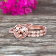 thumbnail image 3 of Trio Set Big Morganite Wedding Ring Set Engagement Ring On 10k Rose Gold Stacking Matching Band Round Cut Gemstone Personalized for Brides, 3 of 6