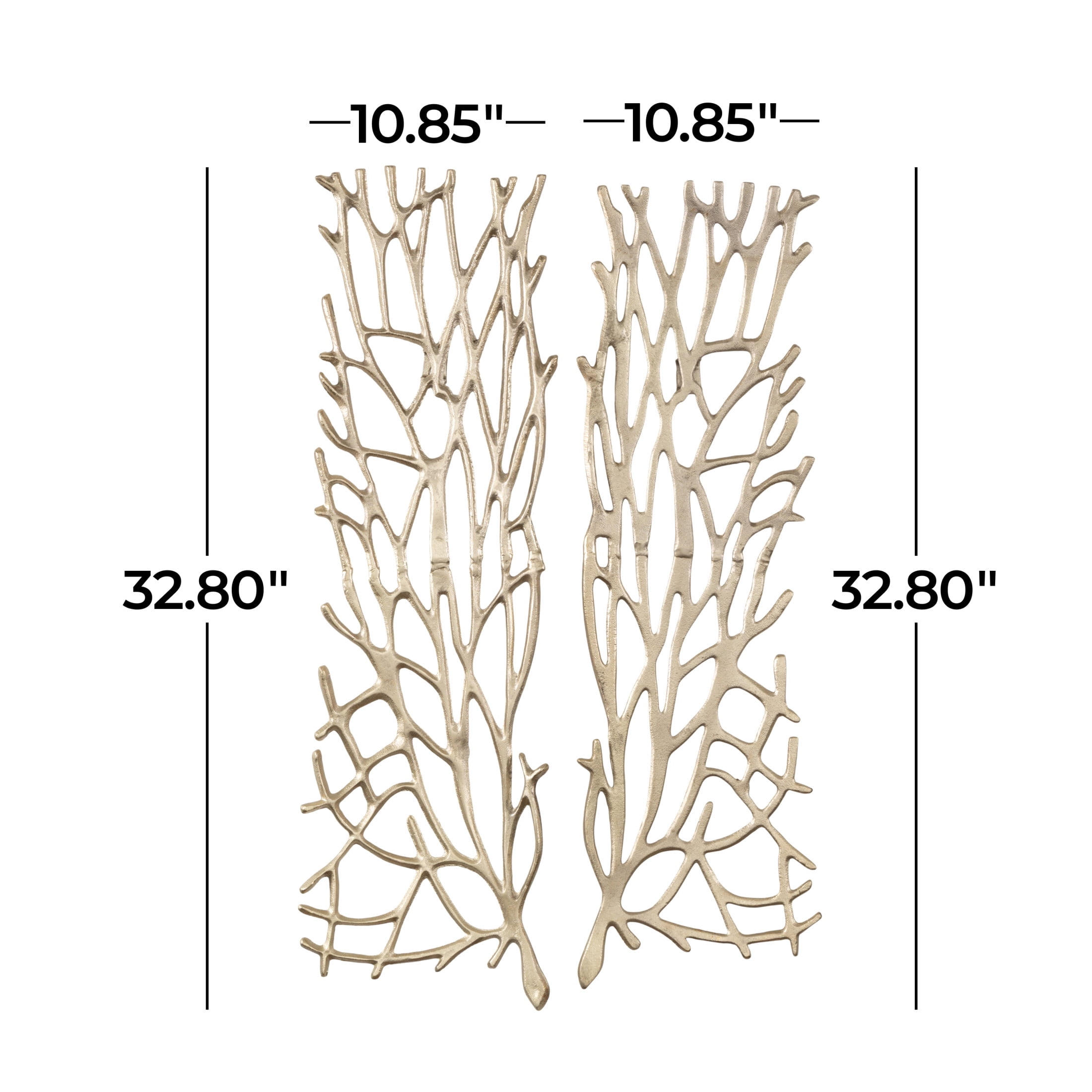 DecMode Gold Aluminum Metal Inspired Coral Wall Decor (2 Count)