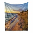 thumbnail image 1 of Coastal Soft Flannel Fleece Throw Blanket, Sandy Calm Beach Ocean Waves Tranquil Seashore Setting Sun, Cozy Plush for Indoor and Outdoor Use, 50" x 70", Pale Yellow Pale Brown, by Ambesonne, 1 of 6