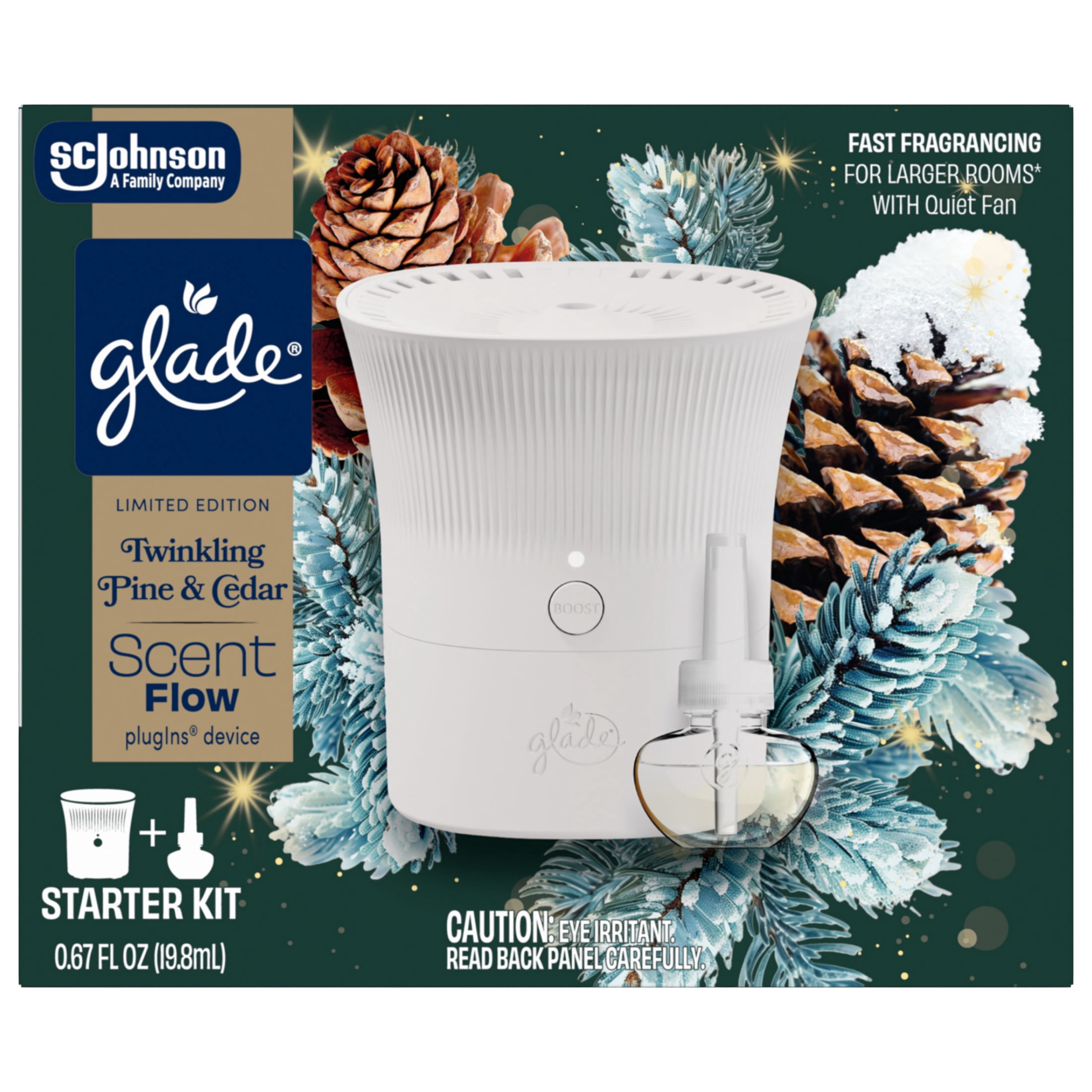 Glade® Scent Flow PlugIns® Air Freshener Starter Kit, Twinkling Pine & Cedar, 1 Device + 1 Refill, 0.67 fl oz