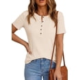 thumbnail image 3 of PRETTYGARDEN Waffle Knit Tops for Women Short Sleeve Henley Shirts Summer Blouses Dressy Casual Spring Fashion Clothes, 3 of 10