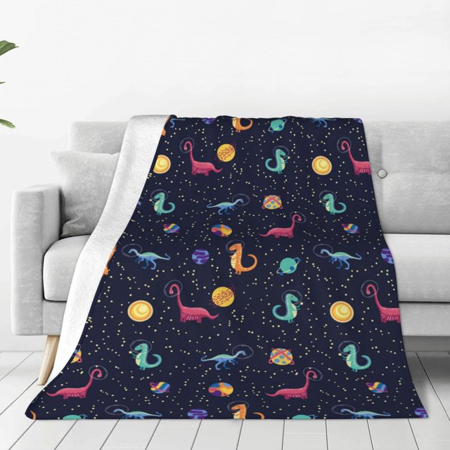 Balery Space Dinosaur Manta de Felpa Suave y Acogedora – Cobija de Franela Aterciopelada para Cama, Lavable y Cálida para Sofá, Mascotas, Transpirable-80"x60"