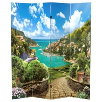 Oriental Furniture 6 ft. Tall Double Sided Coastal Village Canvas Room Divider