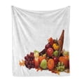 thumbnail image 1 of Harvest Soft Flannel Fleece Blanket, Fall Arrangement with Fruits of the Season in a Cornucopia Bountiful Harvest Corn, Cozy Plush for Indoor and Outdoor Use, 70" x 90", Multicolor, by Ambesonne, 1 of 6