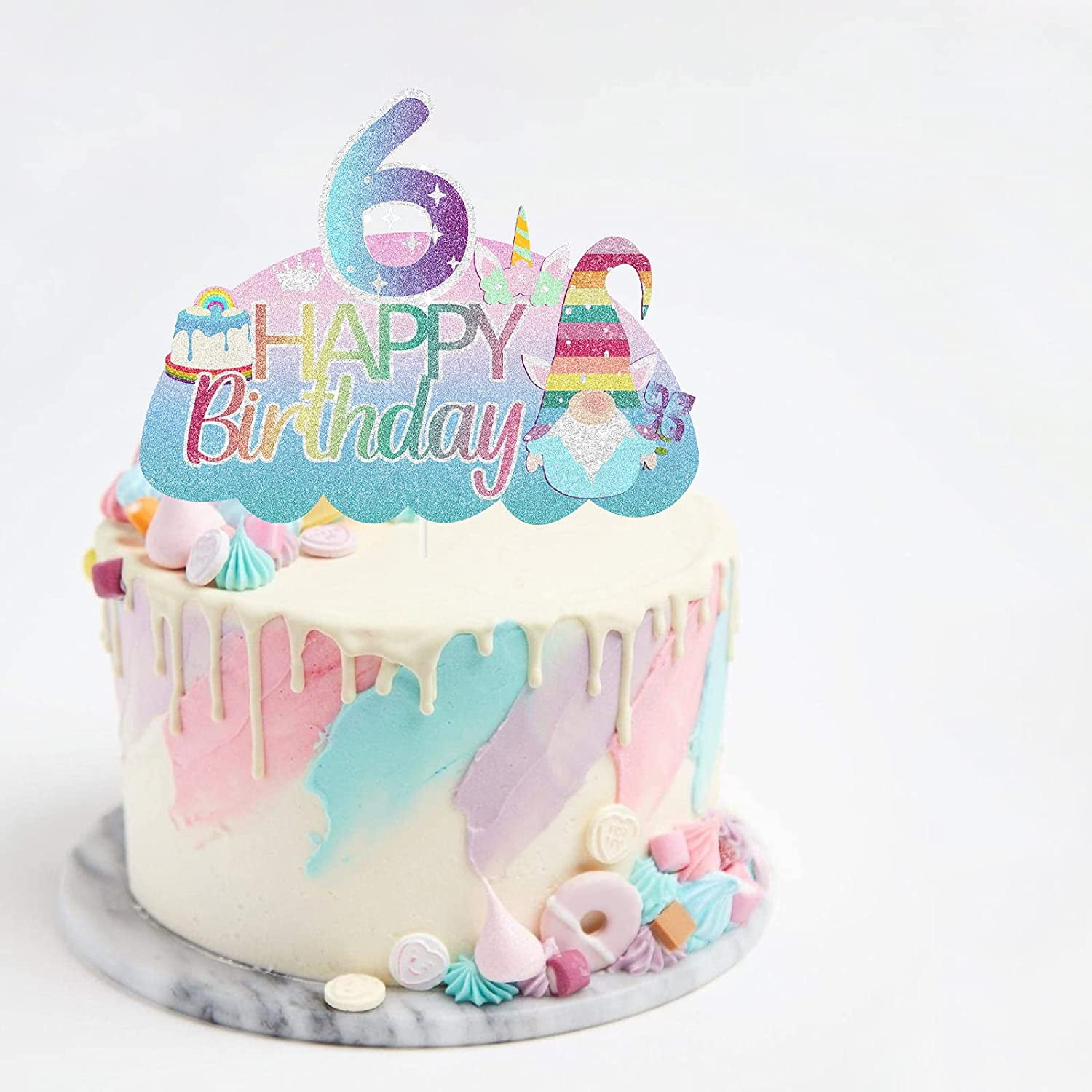 Décoration De Gâteau D'anniversaire Licorne Rose Brillant Numéro 6