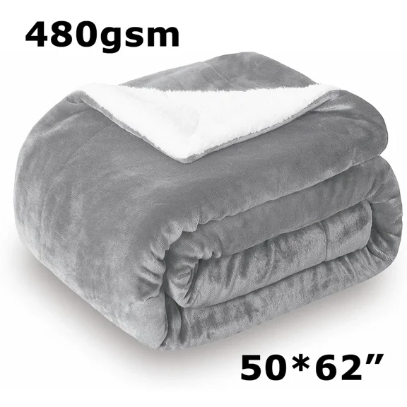 Large Sherpa Fleece Blanket 480 Gsm Super Soft Reversible Warm Sofa Bed Throws