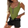 thumbnail image 3 of Body sexy de punto acanalado con botones para mujer, cuello en V, casual, sin mangas, camisetas sin mangas, camiseta Henley de verano, 3 of 5
