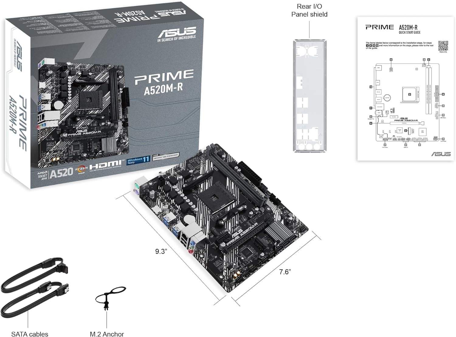 ASUS Prime A520M-R AMD Ryzen AM4 mATX Motherboard with M.2 Support, Realtek 1Gb Ethernet, HDMI,