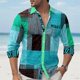 thumbnail image 1 of Camisa de hombre de moda con solapa empalmada y cuello alto, informal, para exteriores, fiesta callejera, suave, cómoda, ligera, transpirable, nueva, de talla grande, 1 of 6