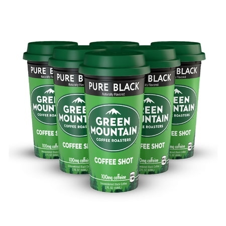 Green Mountain Coffee Shots - 100mg Caffeine, Pure Black (no sugar, no dairy), Premium coffee energy boost in a ready-to-drink 2-ounce shot, 6 pack