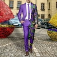 thumbnail image 2 of FYEGRE Men's Carnival Suit Two Piece Set Formal Attire With Purple Gold All Over Print Design Purple XXXL, 2 of 6