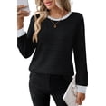 thumbnail image 4 of WIHOLL Long Sleeve Shirts for Women Fall Sweaters Fashion Color Block Crew Neck Pullover Tops 2026 Winter Lightweight Women's Sweaters, 4 of 11