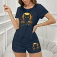 thumbnail image 4 of Tnhcen Women's Halloween Cat & Pumpkin Milk Silk Pajama Set Loose Fit Sleepwear Comfortable Loungewear S-XL Navy, 4 of 7