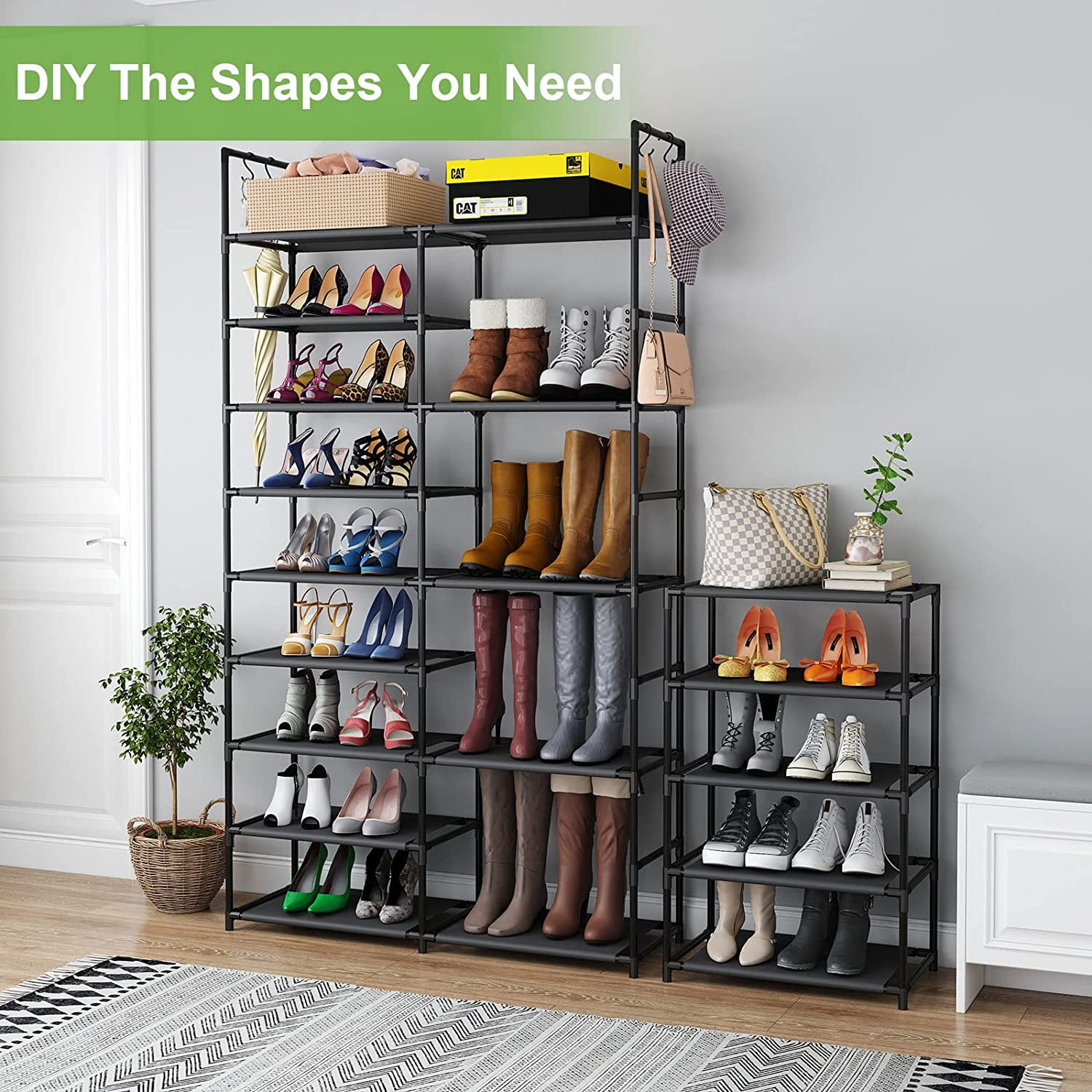 Shoe Rack Organizer for Entryway Closet, 9 Tiers Metal Shoe Storage Shelf for 50-55 Pairs Shoe and Boots, Space Saving Large Shoe Cabinet for Bedroom
