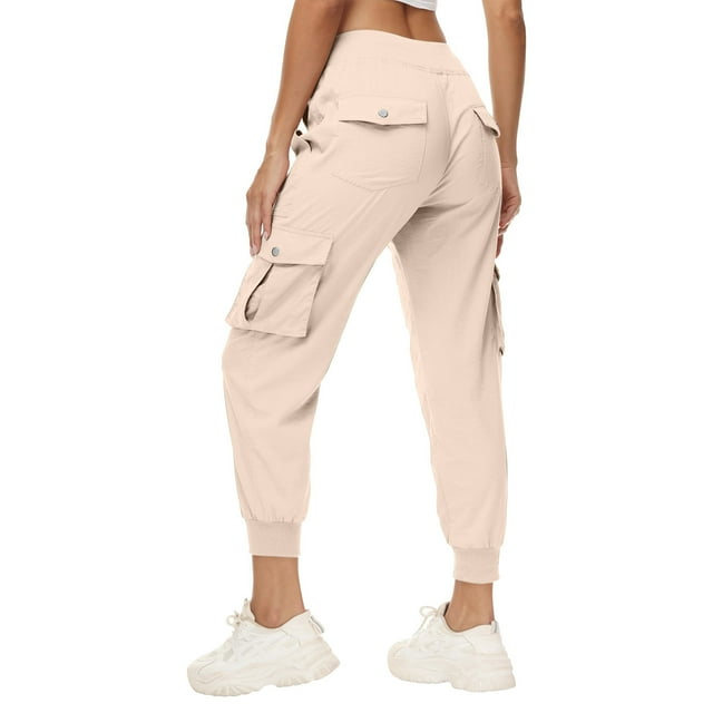 Simua Pantalon de Randonnée et de Course pour Femmes, Léger, Taille Élastique, Confortable, Ajusté, Pantalon Cargo, Pantalon Jogger avec Multiples Poches