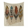 thumbnail image 1 of Feather Soft Flannel Fleece Throw Blanket, Hand Drawn Quills Composition on Beige Paint Smear Background, Cozy Plush for Indoor and Outdoor Use, 50" x 60", Beige Multicolor, by Ambesonne, 1 of 6