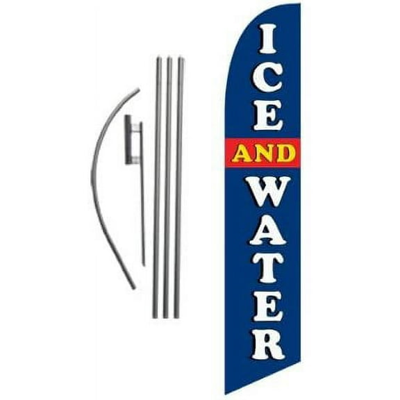 Ice and Water Market Advertising Feather Banner Swooper Flag Sign with Flag Pole Kit and Ground Stake