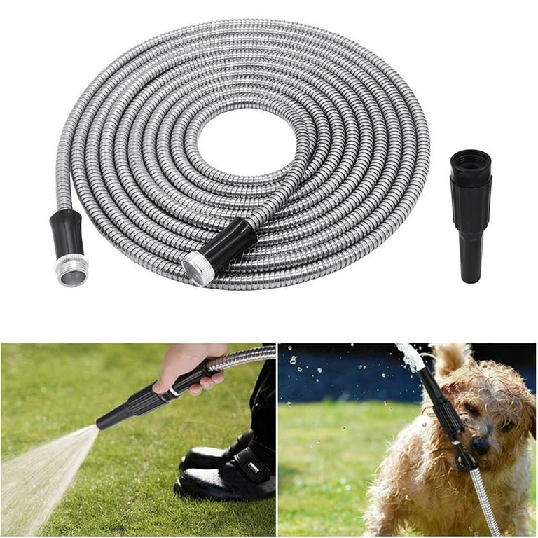 75ft 304 Stainless Steel Garden Hose Flexible Lightweight Out-layer Over  Metal Water Hoses with Nozzle for Watering Garden Patio 