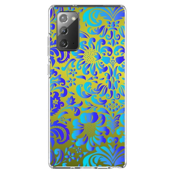 DistinctInk Clear Shockproof Hybrid Case for Galaxy Note 20 ULTRA (6.9" Screen) - TPU Bumper, Acrylic Back, Tempered Glass Screen Protector - Green Blue Teal Floral Pattern