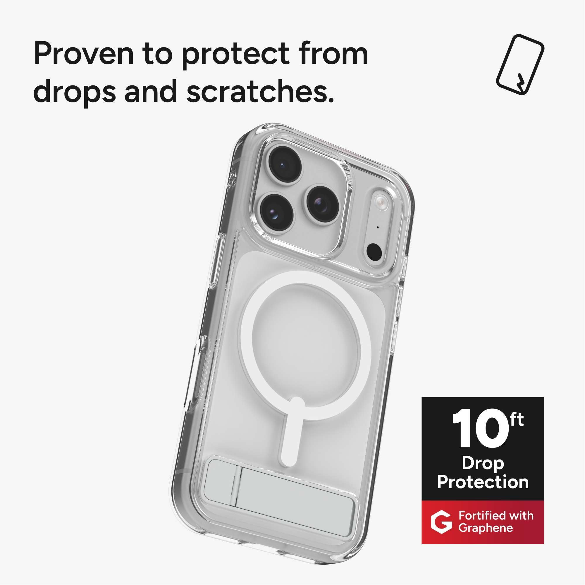 ZAGG Clear Snap with Kickstand - Apple iPhone 17 Pro Clear Case with MagSafe and Built-In Kickstand