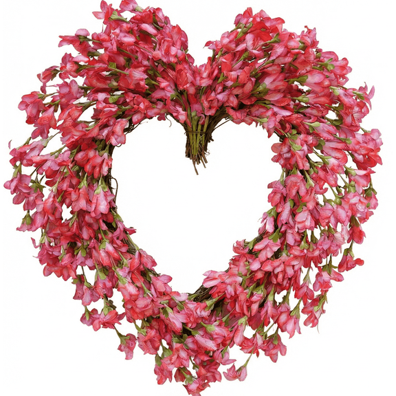Valentine’s Day Wreath for Front Door, 20 inch Red Artificial Forsythia Heart Wreaths with Bow, Spring/Summer Front Door Wreath for Wedding Window Home Wall Indoor/Outdoor Decor