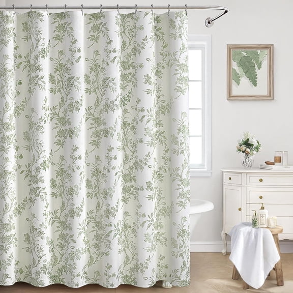 Voguly Sage Green Floral Shower Curtain 72x72 Inch, Vintage Cottagecore Farmhouse Botanical Bathroom Decor, Polyester Fabric