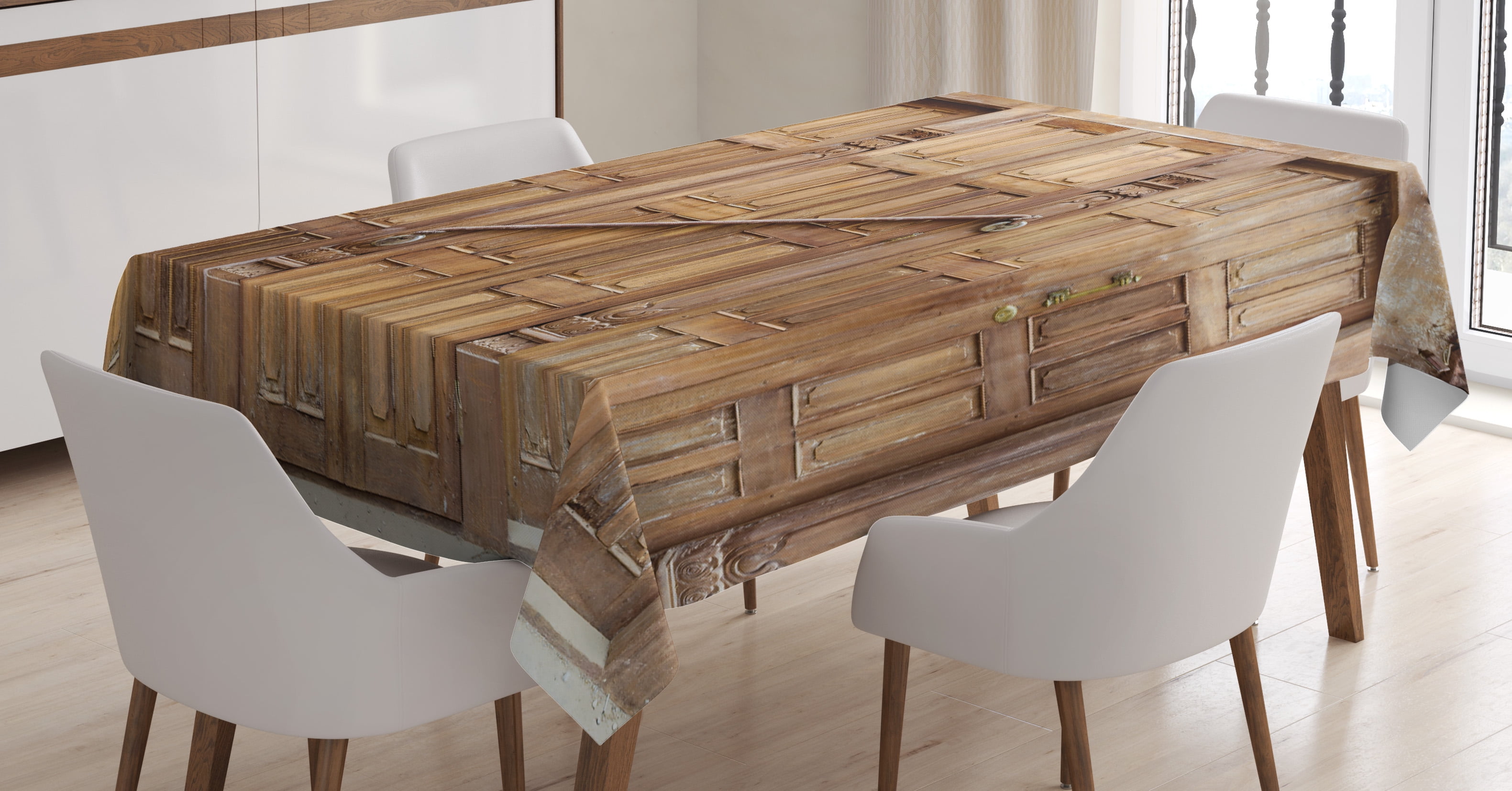 Rustic Tablecloth, Traditional Door in Nepal with Retro Carving Asian