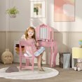 thumbnail image 2 of Qaba Coiffeuse pour Enfants avec Miroir Tri-Pliant, Chaise, Rose, 2 of 9
