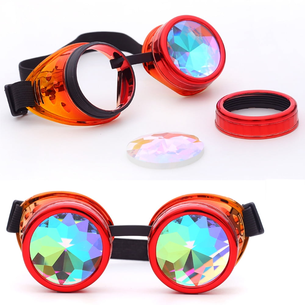 3 Pieces, White, Pink, Black B Yaomiao Kaleidoscope Goggles Rainbow Prism Sunglasses with Glasses Cloth for Rave Party Festival Decoration Favors 