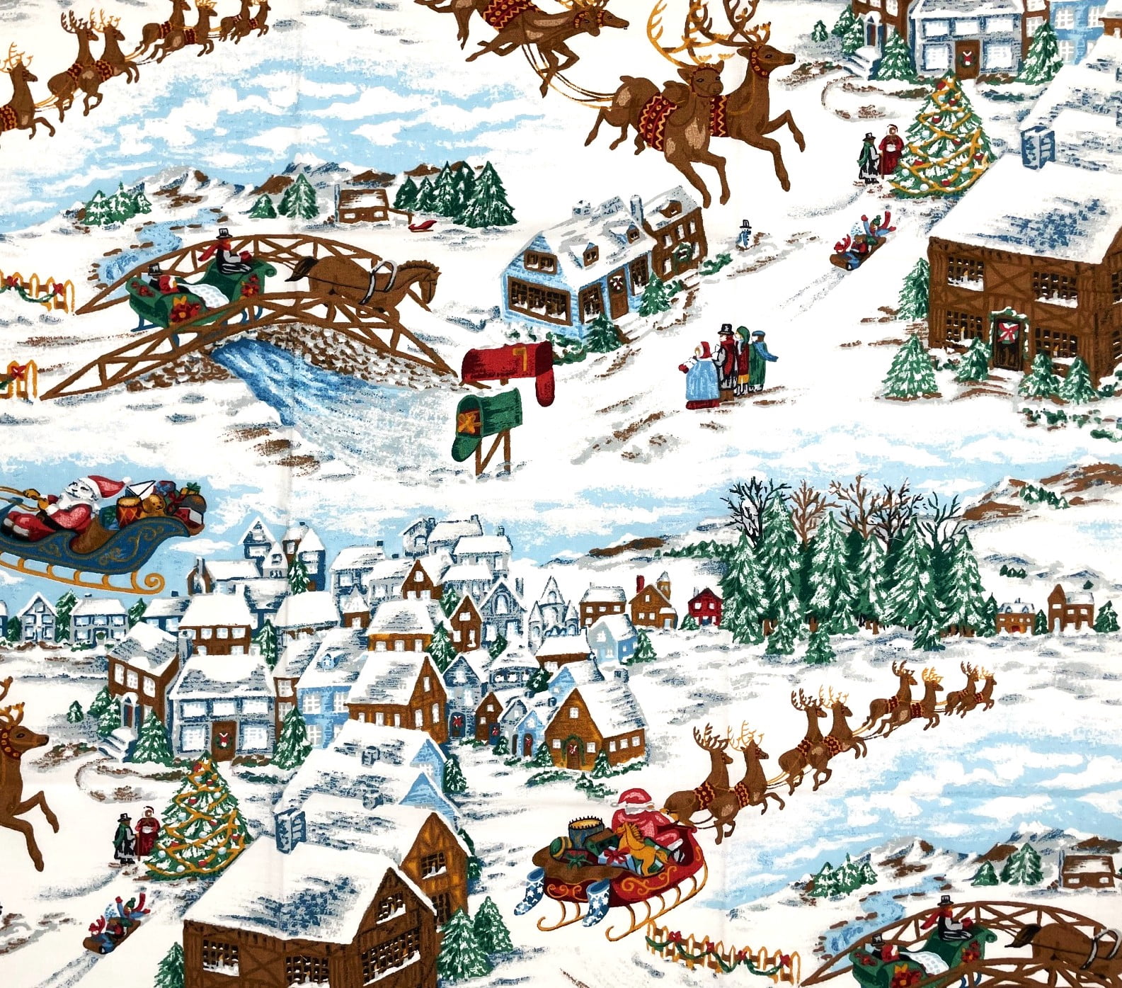1 Yard - Christmas Santa & Sleigh Snowy Scenic Cotton Fabric (Great for Quilting, Sewing, Craft Projects, Throw Pillows & More) 1 Yard X 44" Wide