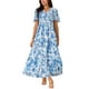 thumbnail image 1 of Vestido Maxi de Mujer Inspire Chic con Escote en V, Mangas de Volante, Capa de Volantes, Casual, Largo, Azul y Blanco, Talla S, 1 of 5