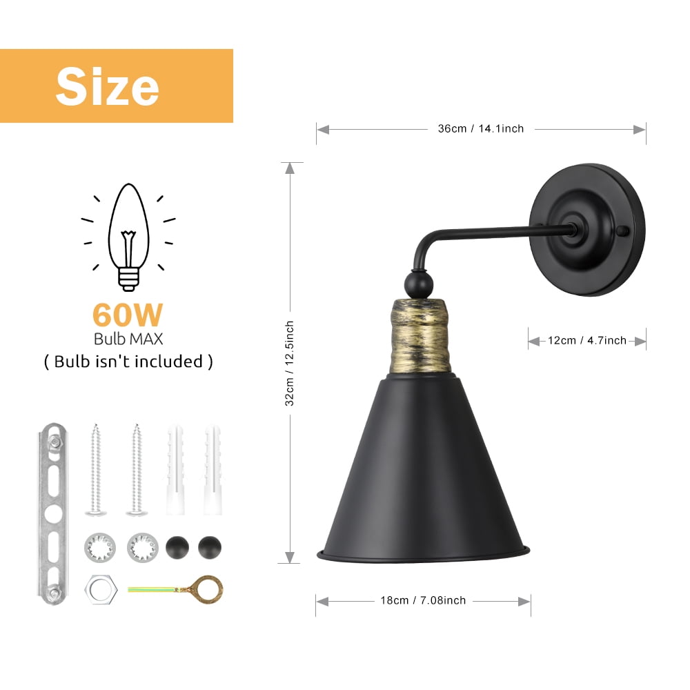 Industrial Wall Sconces, Bedside Wall Lamp, Hardwired Lighting with Black Chrome Metal (Bulbs is Not Included)