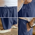 thumbnail image 4 of Zimjoy Big and Tall Men's Casual Pants Summer Cotton Linen Wide Leg Trousers Lightweight Breathable Lounge Pants, Navy 4XL, 4 of 5