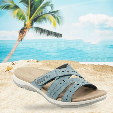 

SUODUI Women s Slippers Womens Sandals Flip Flops For Women With Arch Support Cushion Women Shoes Solid Color Hollowed Flat Low Heeled Sandals Fashion Casual Slippers Blue 6