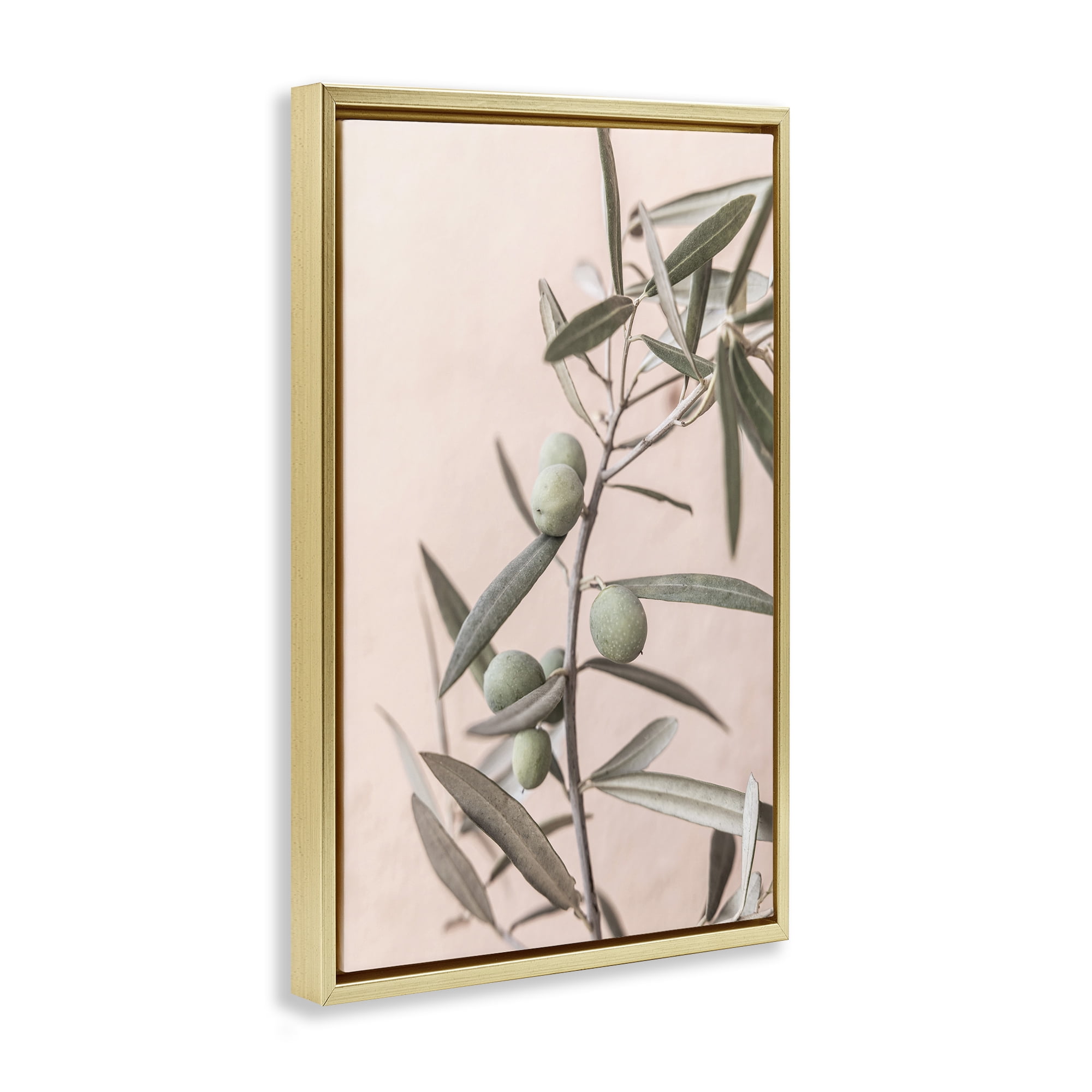 Stupell Industries Spanish Olive Branch Plants & Flowers Painting Gold Floater Framed Canvas Art Print Wall Art, 21 x 31