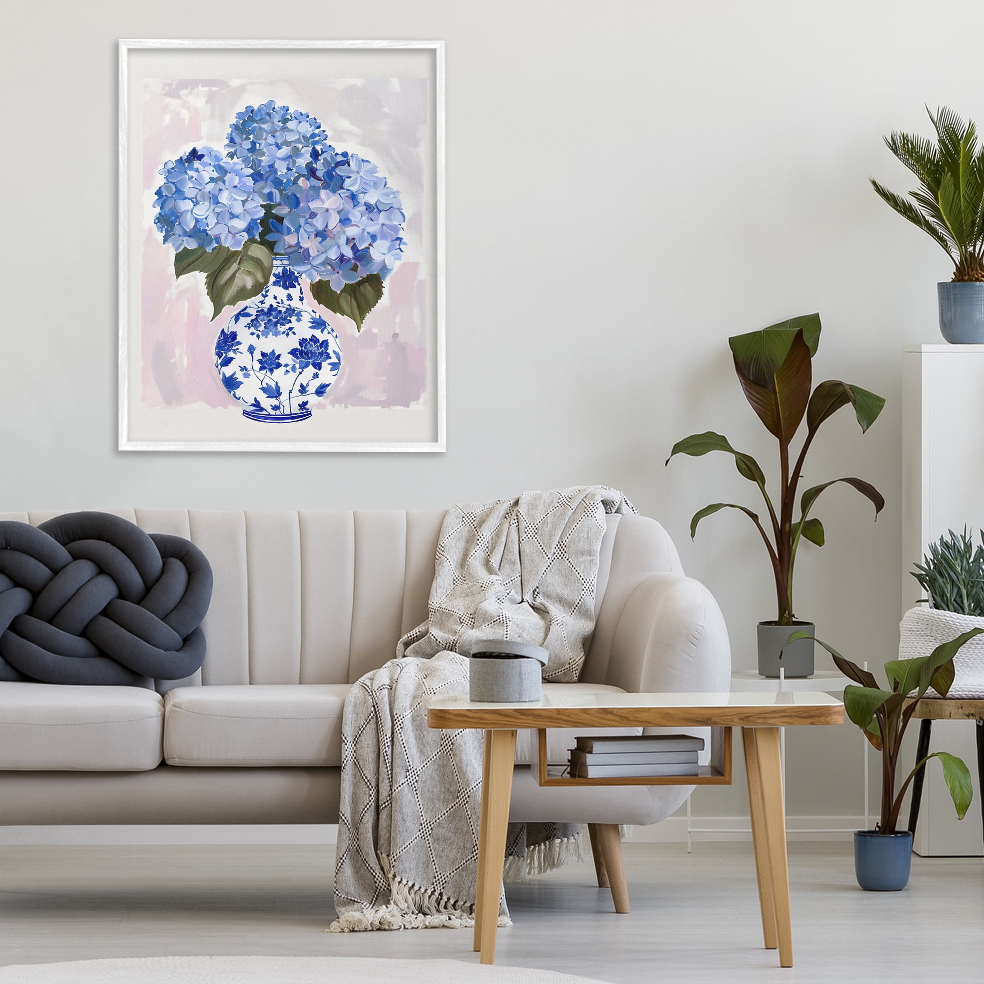 Stupell Industries Blue Hydrangea in Porcelain Vase White Framed Giclee Art, design by The Prints Vibe