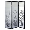 70" Tall 3-Panel Screen / Room Divider, Floral Design with Black finish