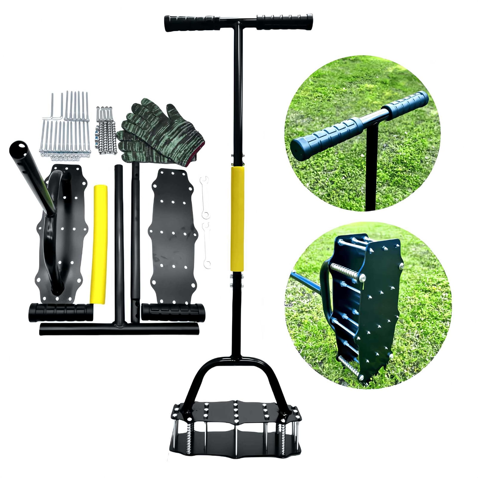 Lawn Aerator Tool, Spring-Loaded Soil Aerator with Auto-Reset, 18 Steel Spikes, Heavy-Duty Carbon Steel, Ergonomic T-Handle for Lawn, Yard and Garden