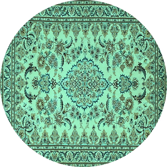 Ahgly Company Indoor Round Medallion Turquoise Blue Traditional Area Rugs, 5' Round
