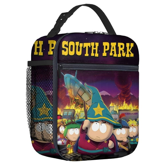 For South Park Cartoon Themed Insulated Lunch Bag – Reusable Water Resistant Cooler Tote, with Mesh Side Pocket and Zipper, Lunch Box Size 8.66x4.33x10.24 Inch Suitable for Camping, Trips, Picnics